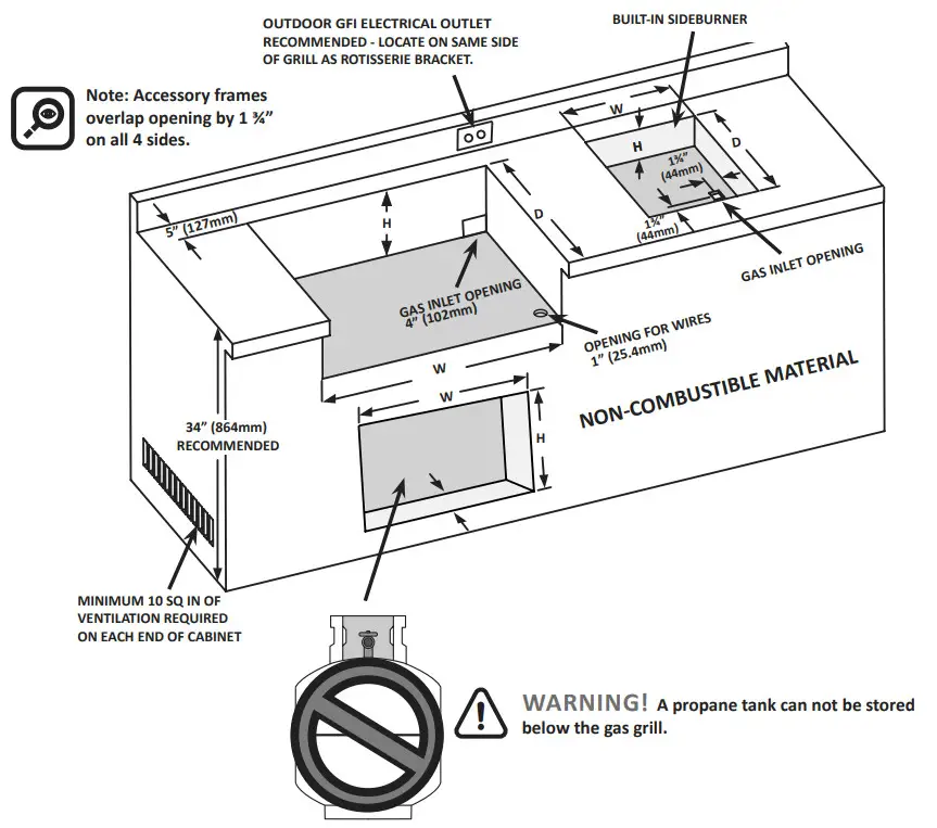 NAPOLEON BIP500RB 3 Prestige 500 Built-In Gas Grill with Rotisserie - materials to the appliance