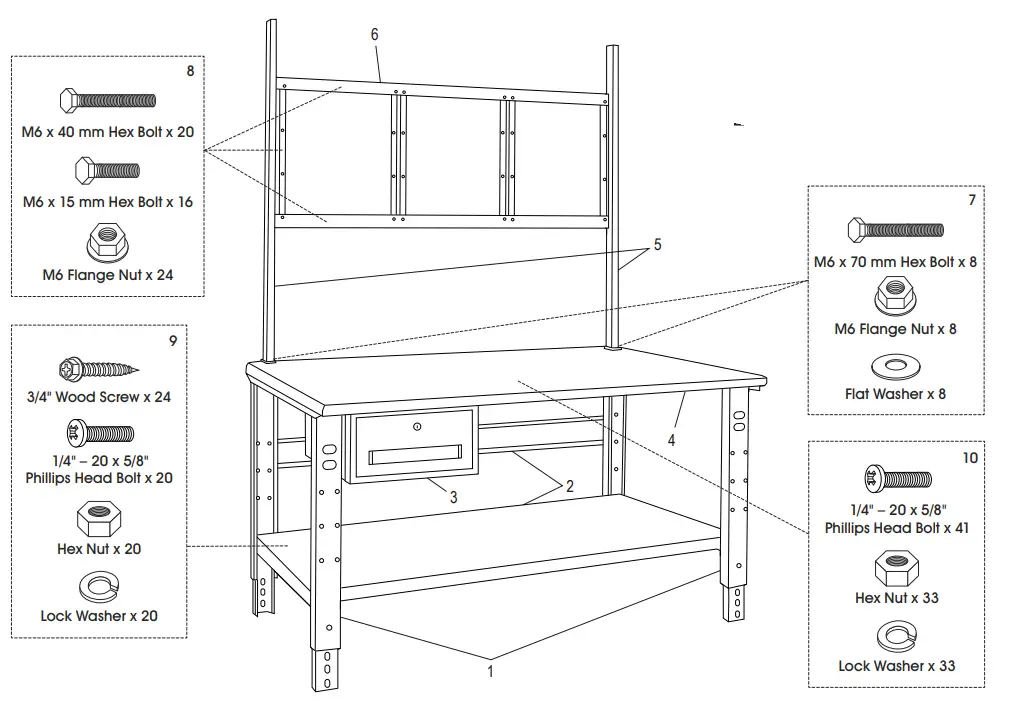 ULINE H-6341 Deluxe Workstation - parts