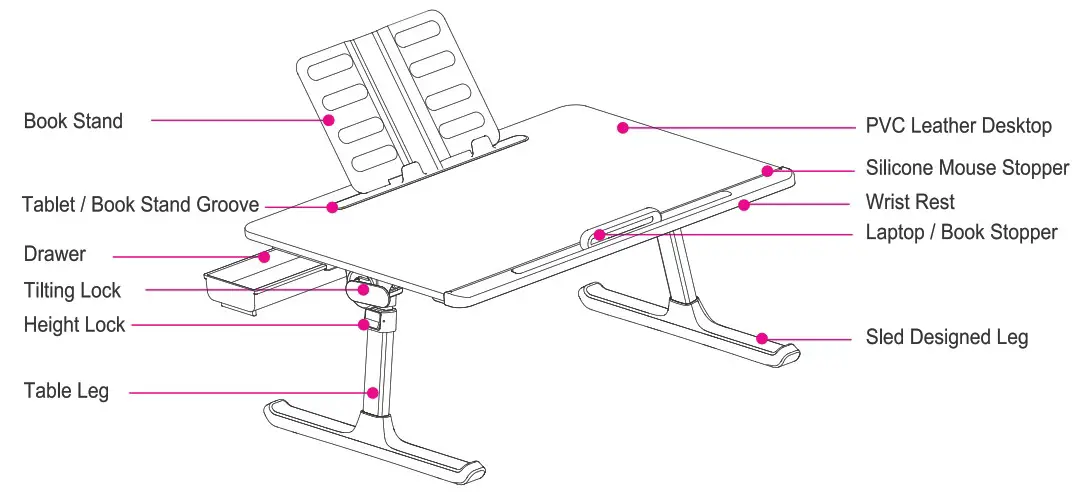 Aluratek ACT02F Adjustable non Slip Laptop Stand Table - Product Highlights
