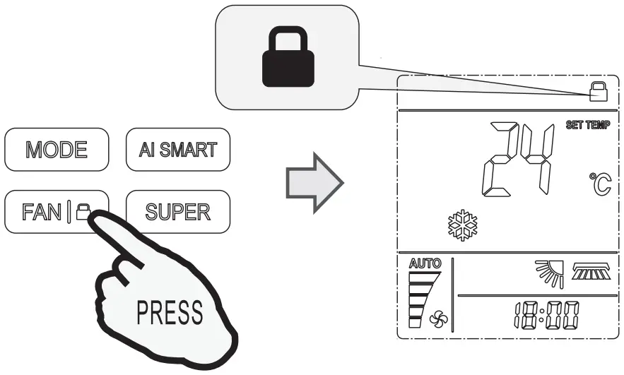 perfect aire 3PAMSH36B SZW Remote Contro - LOCK MODE