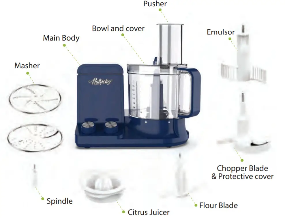 nutrichef NCFPBLU Multifunction Food Processor-PRODUCT