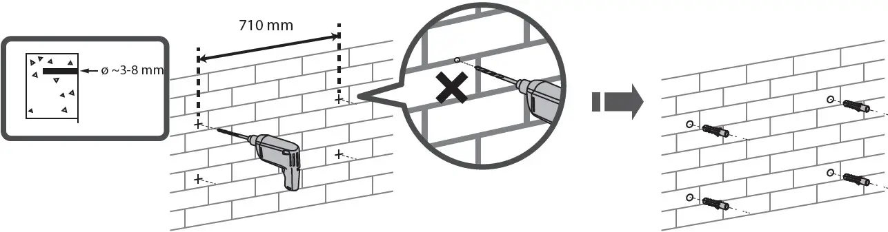 Wall mounting with dowels and screws