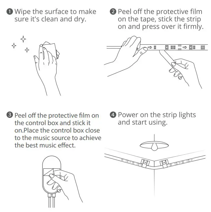 Govee H619E RGBIC LED Strip Lights User Manual - Installing Steps