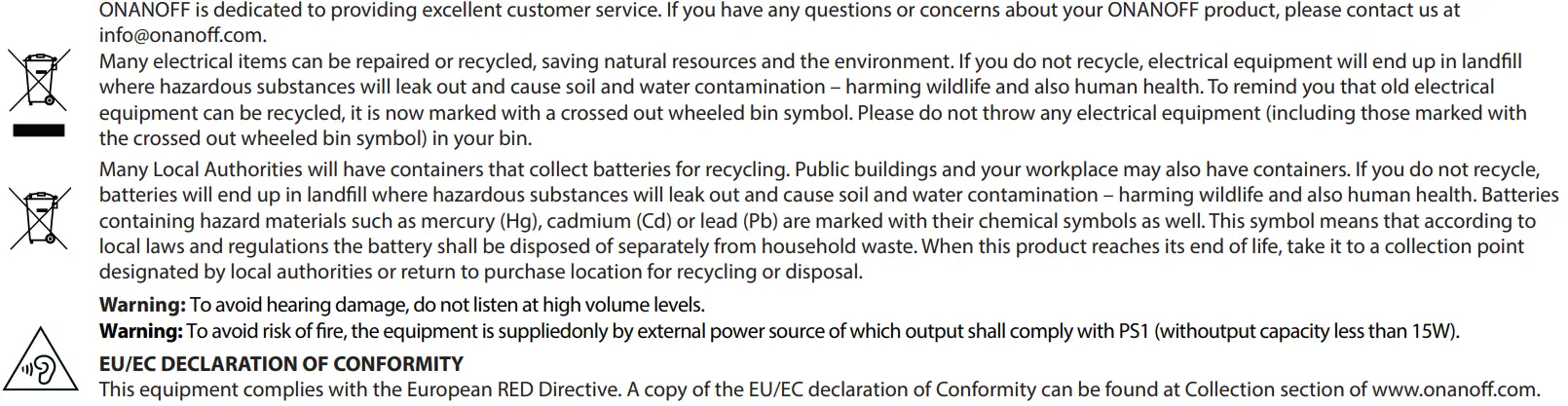 BuddyPhones Cosmos+ Active Noise Cancellation Headphones User Manual - Disposal icon