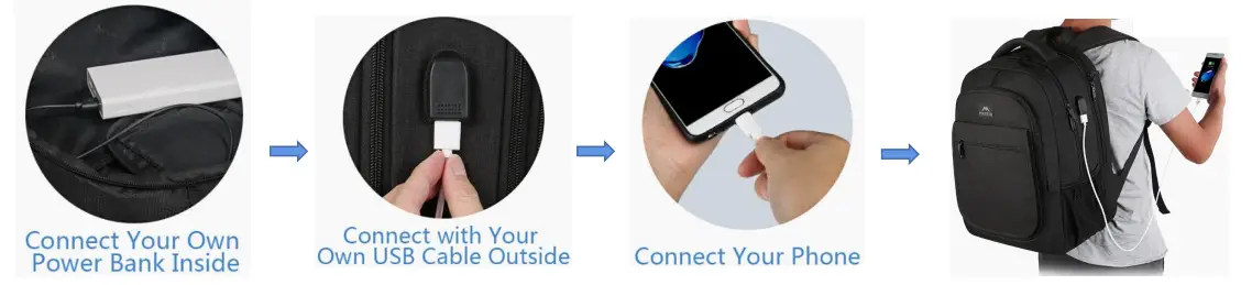 136400BLK MATEIN Travel Backpack - Charging Function