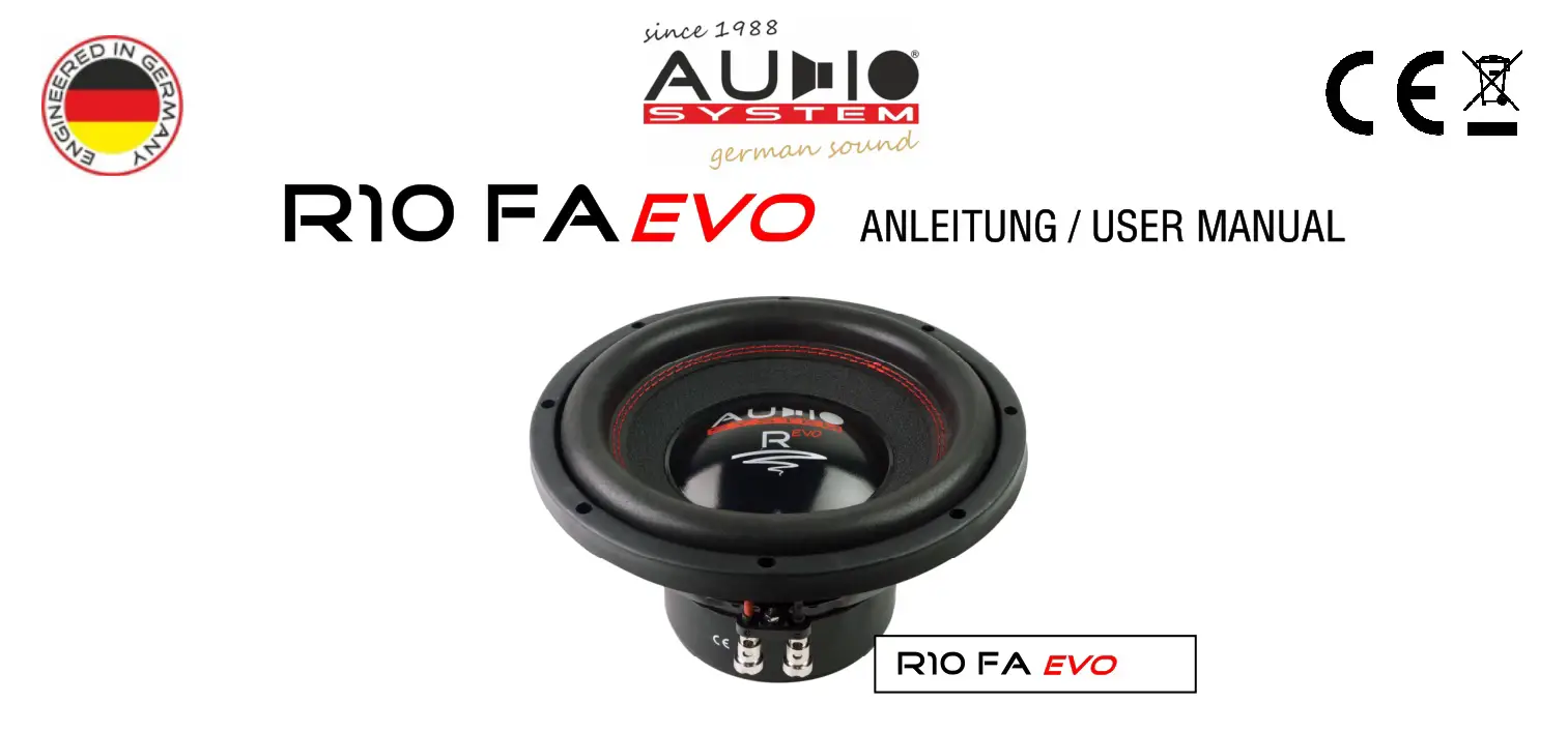 AUDIO SYSTEM R10 FA EVO Flat 250mm Flat Subwoofer User Manual