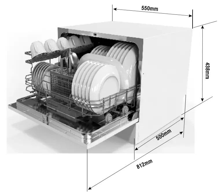 EVERDURE DWC066WE 55cm White 6 Place Settings Free Standing Dishwasher fig