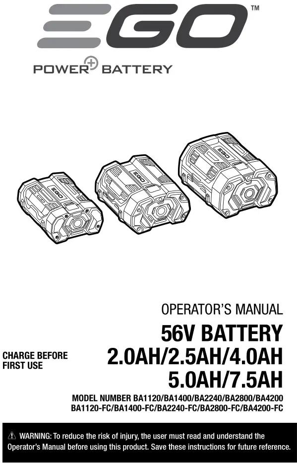 EGO BA1120 Power Battery User Manual