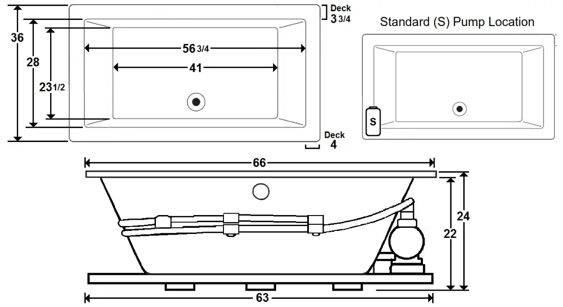 Laurel Mountain 6636FWA064 FARRELL 1 66 Inch x 36 Inch Acrylic Combo Bath - dimensions