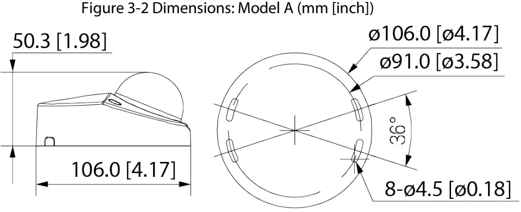 dahua IPC D2B40 Dome Network Camera - Dimensions