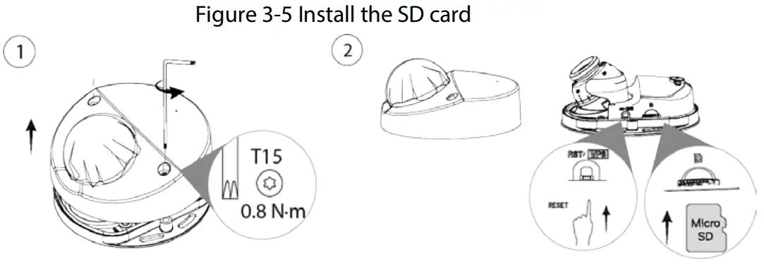 dahua IPC D2B40 Dome Network Camera - Figure 3-5 Install the SD card