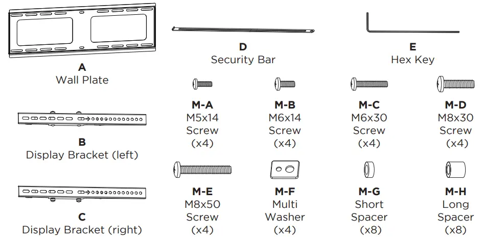 ATDEC AD WT 8060 Tilt Wall Mount - COMPONENT CHECKLIST