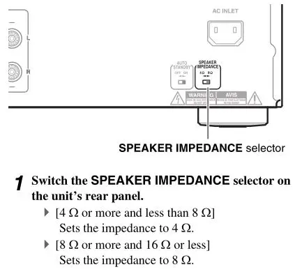 ONKYO A-9050, A-9030 Integrated Amplifier - Setting the speaker impedance