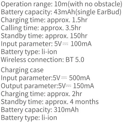 Haylou-GT1 TWS BT Earphone - Basic Parameters