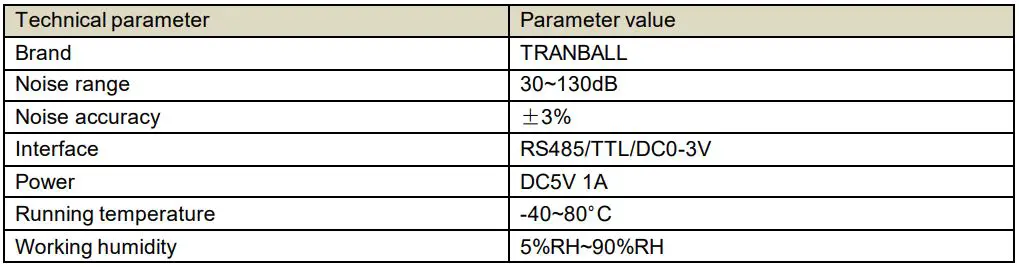 SONBEST QM7903T TTL On-Board Noise Sensor Module User Manual - Technical Parameters