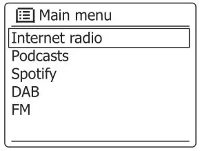 SANGEAN WFR-28BT Ultra Compact Portable Internet Radio - Main menu