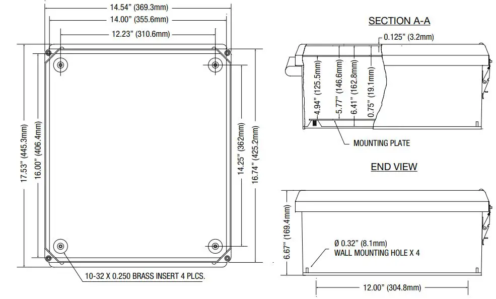 Altronix Netway NetWay4EL Series Ethernet Over Fiber PoE+ Switch Installation Guide - Mechanical Drawing and Dimensions