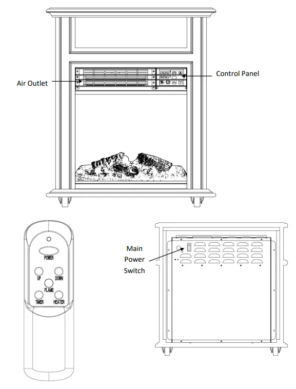 Comfort Glow QF4561R Quartz Fireplacef -PRODUCT DIAGRAM