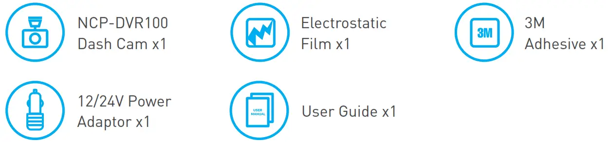 NANOCAM PLUS NCP-DVR100 Full HD Dash Camera with WiFi and Supercapacitor - PACKAGE CONTENTS