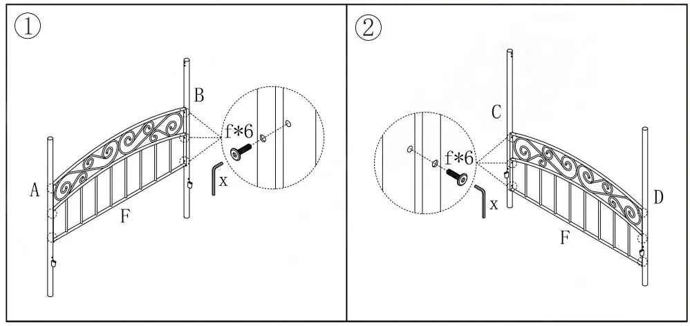 WestSky BF 715F BL 53 94 inch Wide Black Frame Metal Full-Size Canopy Bed - parts list 2