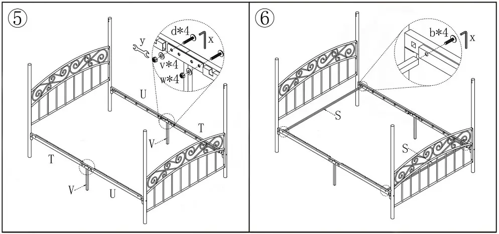 WestSky BF 715F BL 53 94 inch Wide Black Frame Metal Full-Size Canopy Bed - parts list 4