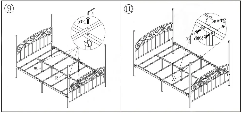 WestSky BF 715F BL 53 94 inch Wide Black Frame Metal Full-Size Canopy Bed - parts list 6