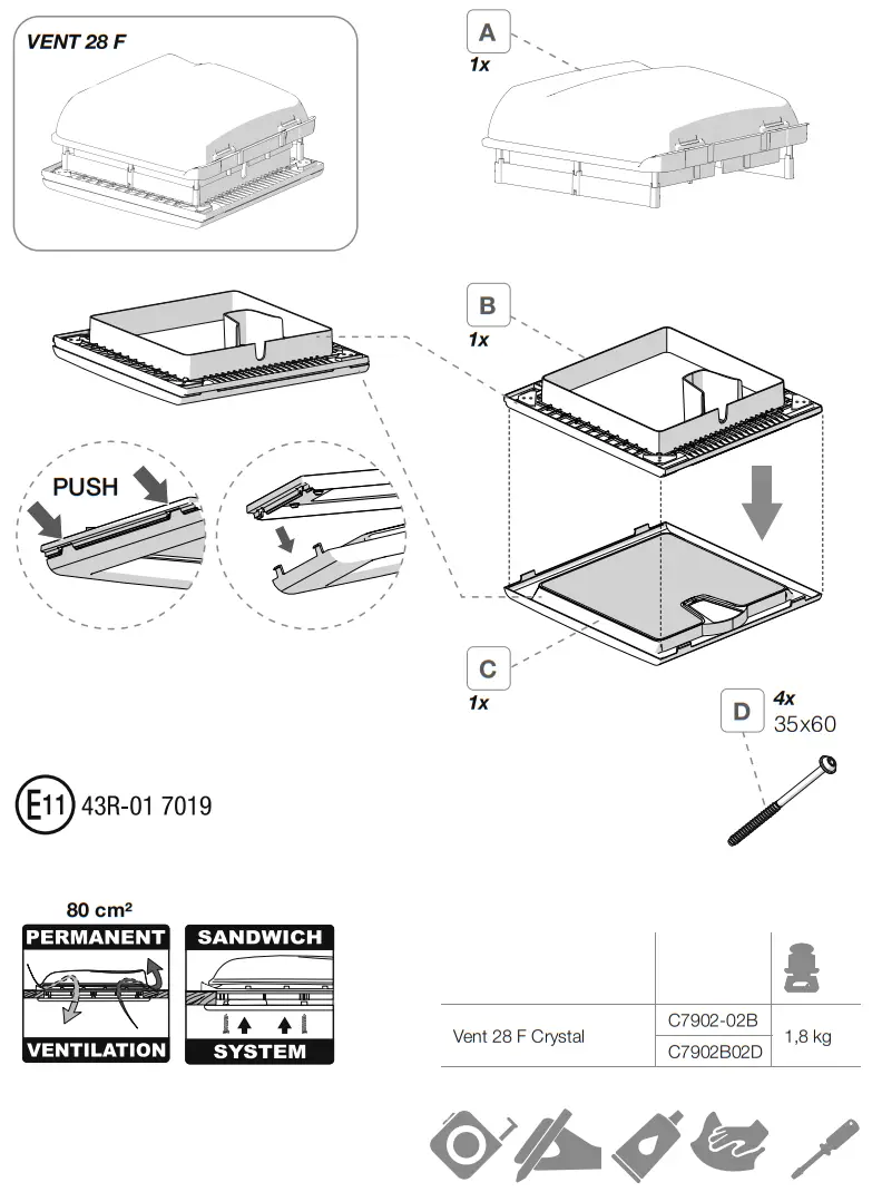 FIAMMA Vent 28 F Roof Light - Fig 1