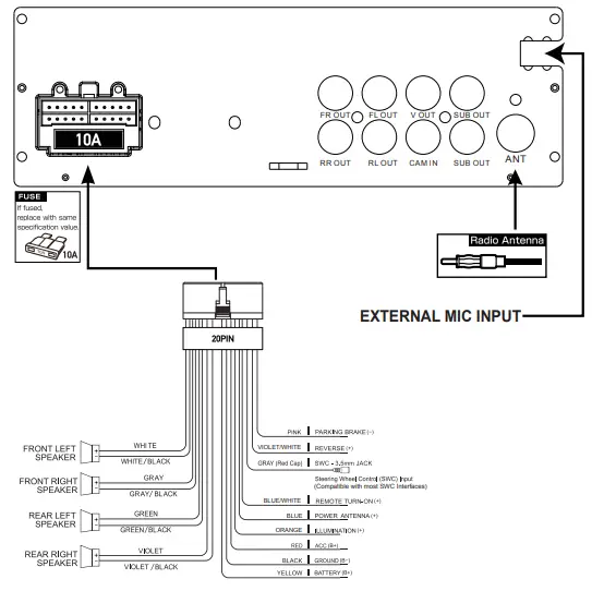 JENSEN DVD Multimedia Receiver with Bluetooth - diagram