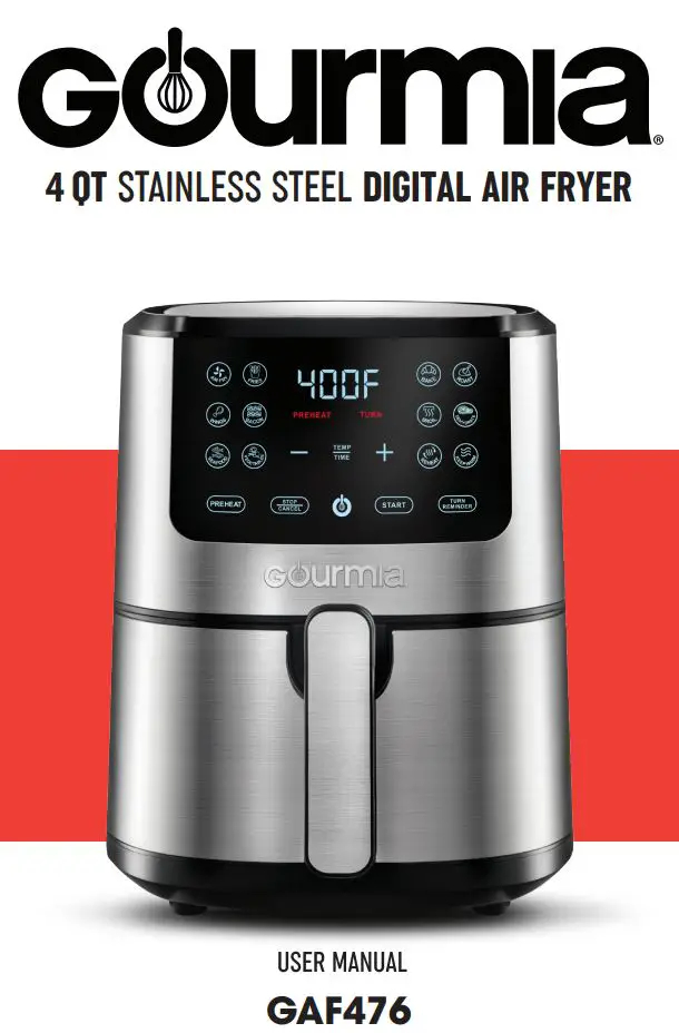 Gourmia GAF476 4 QT Stainless Steel digital Air Fryer User Manual