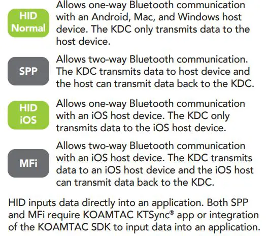 KOAMTAC Bluetooth Barcode Scanner KDC270 User Guide - Bluetooth