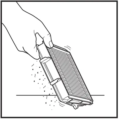 Lightly tap the filter to remove debris every time