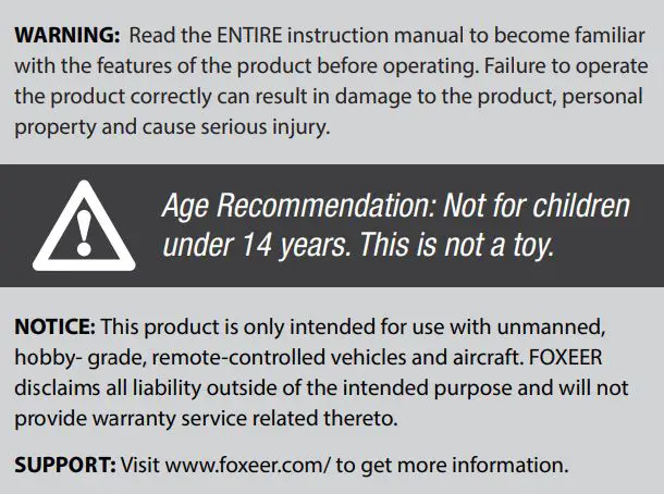 FOXEER Night FPV Camera - Warning