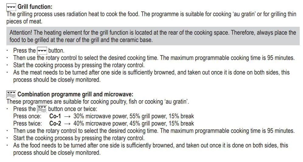 SEVERIN MW 7763 2-in-1 Microwave Oven with Ceramic Bottom and Grill Instruction Manual - Grill function