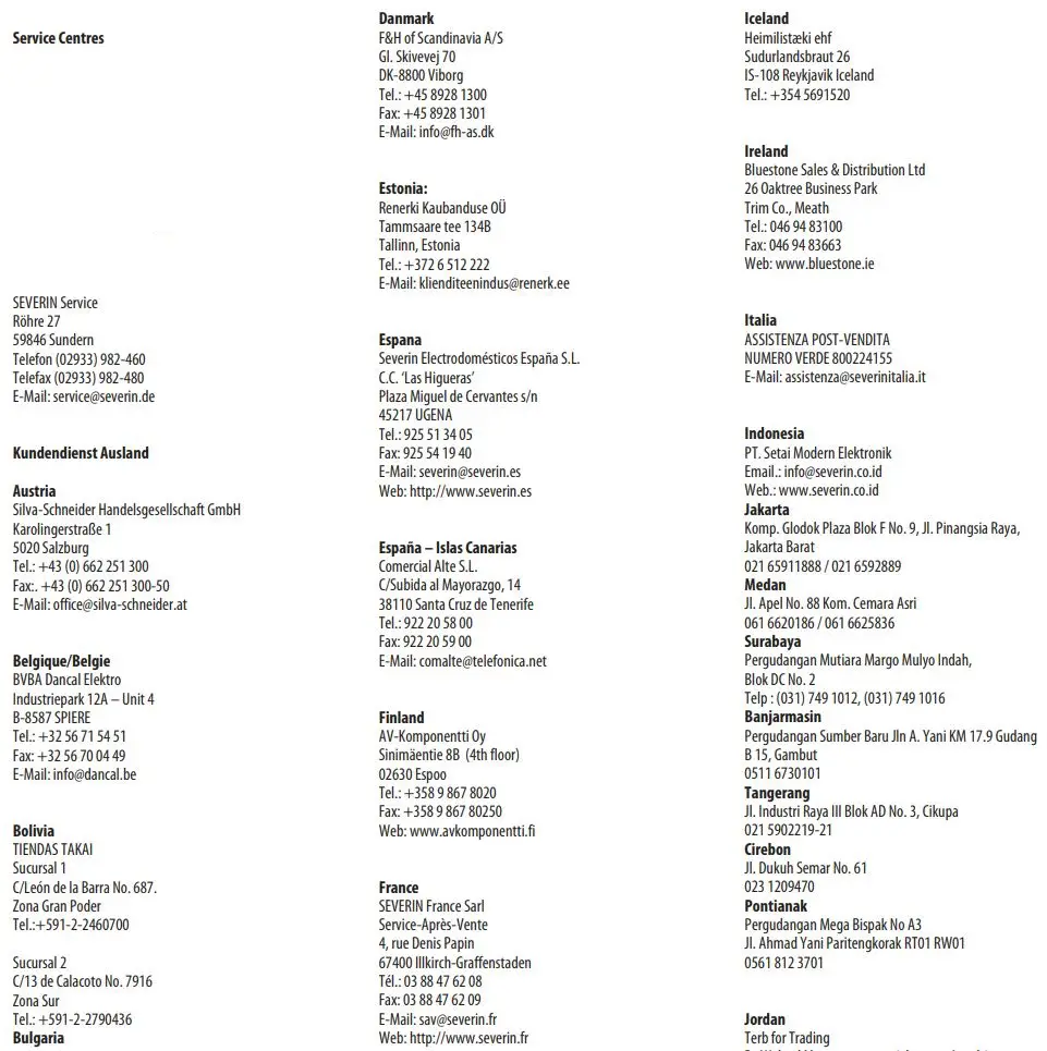 SEVERIN MW 7763 2-in-1 Microwave Oven with Ceramic Bottom and Grill Instruction Manual - Service Centres