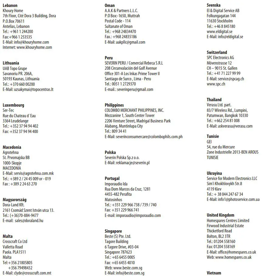 SEVERIN MW 7763 2-in-1 Microwave Oven with Ceramic Bottom and Grill Instruction Manual - Service Centres