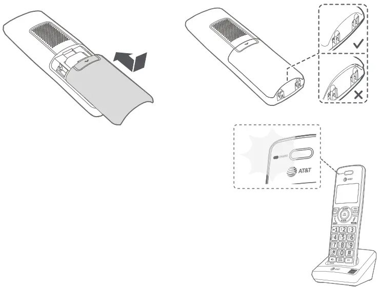 DECT 6.0 expansion handset use with AT&T models ----- Align the cover flat against