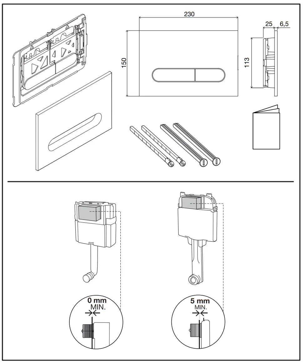 tissino TRC 201 BB Rocco2 Curvo Dual Flush Plate Brushed Brass -