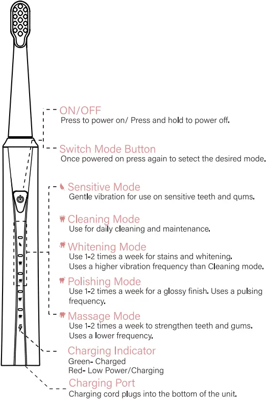 TRVLAEWOR HH06007 Sonic Electric Toothbrush - Features