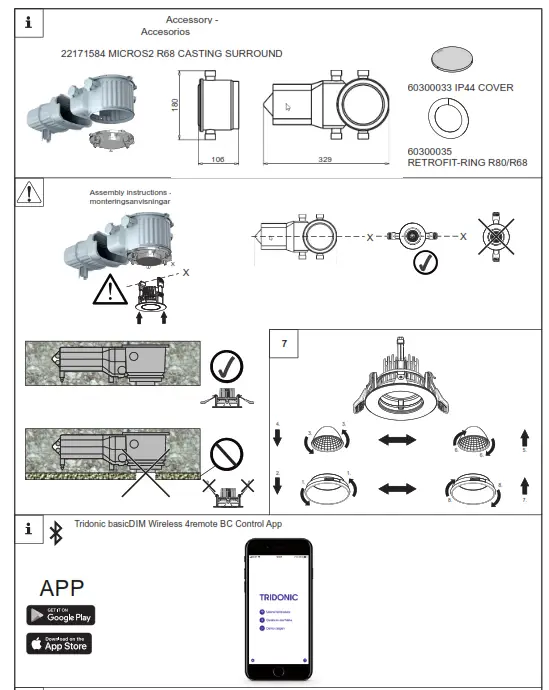 ZUMTOBEL MICROS2 R68 SWI BC LDO PAB LED Ceiling Light - fig 56+6