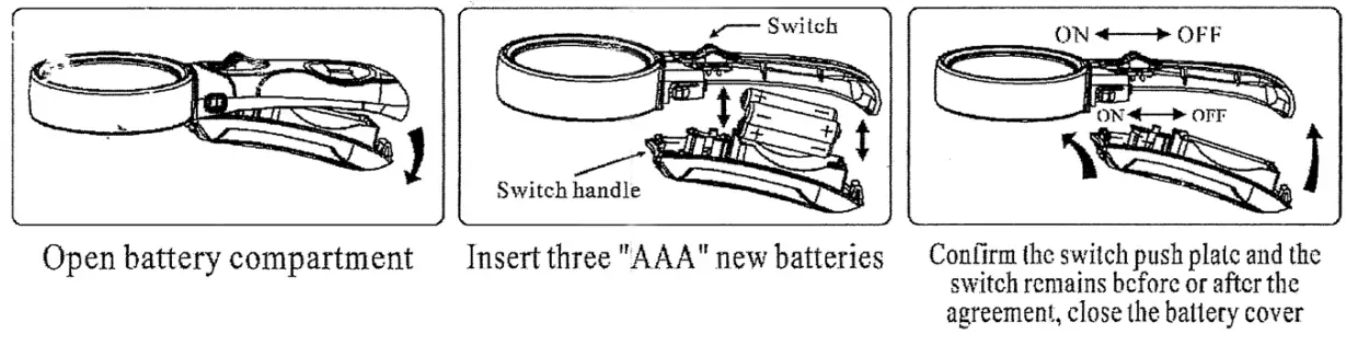 DURATECH QM-3519 LED Handheld Magnifyer with Three Lens - REPLACEMENT OF BATTERIES