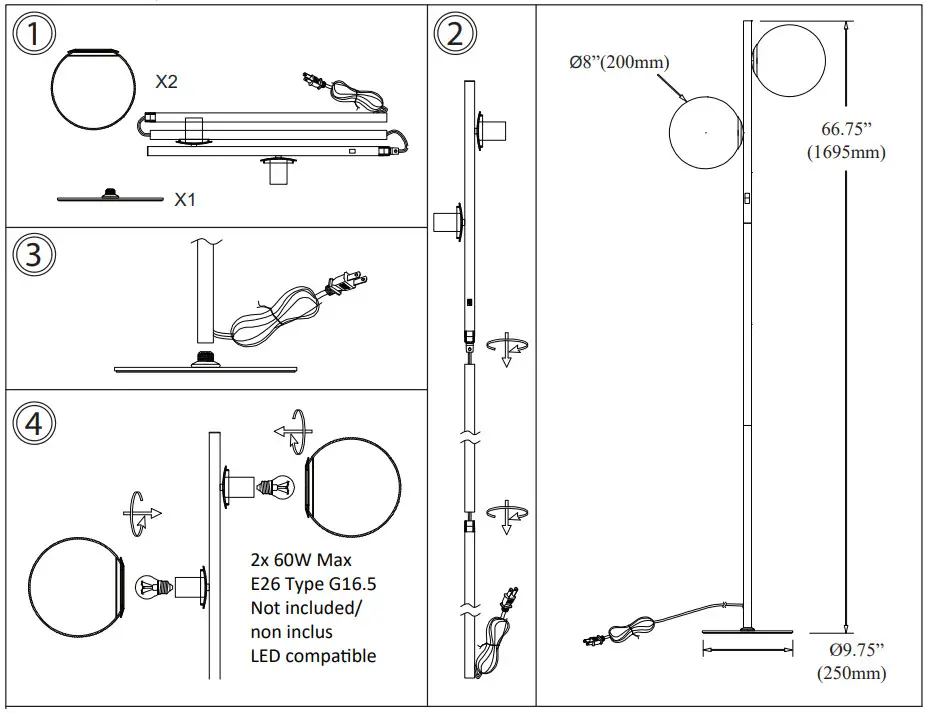 Dainolite FOL 662F Folgar 66 75 in Aged Brass Stick Floor Lamp - Figure