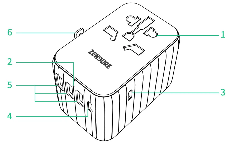 ZENDURE Passport II Pro 61W PD fast Charge Global Travel Adapter - Fig