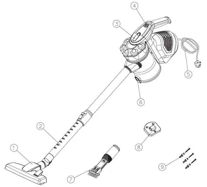 vytronix HSV3 Corded Stick Vacuum Cleaner - COMPONENTS AND EQUIPMENT