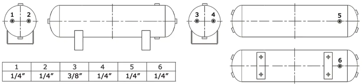 Vixen 4124XB Quad Trumpet Train Air Horn - LOCATIONS AND THREAD SIZE