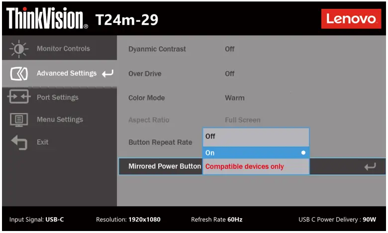 Lenovo D21238FT0 T24m 29 Flat Panel Monitor - OSD based