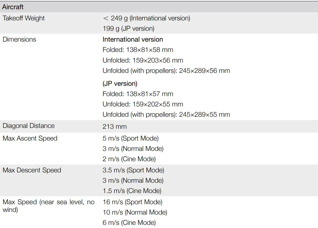 dji Mini 2 Ultralight Foldable Drone User Manual - Specifications