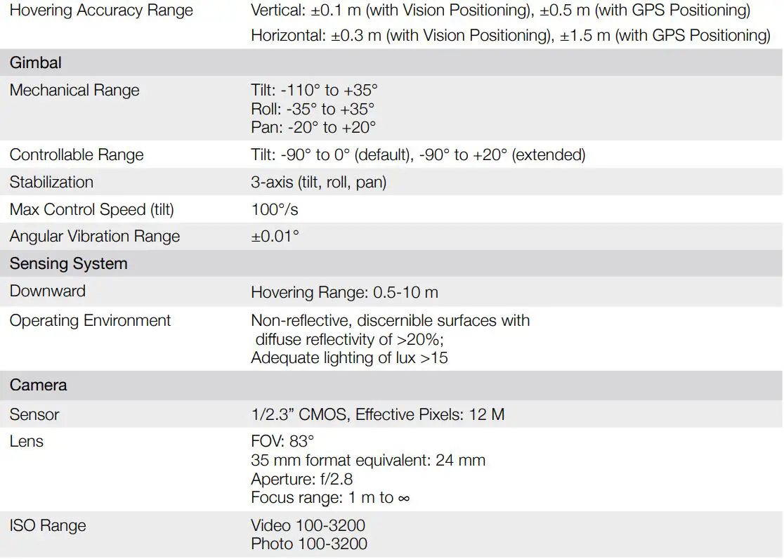 dji Mini 2 Ultralight Foldable Drone User Manual - Specifications