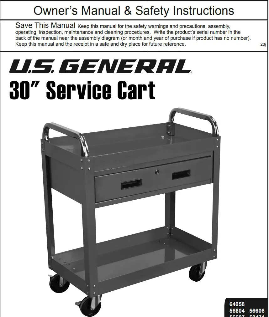 HARBOR FREIGHT 64058 30 Inch Service Cart Owner's Manual