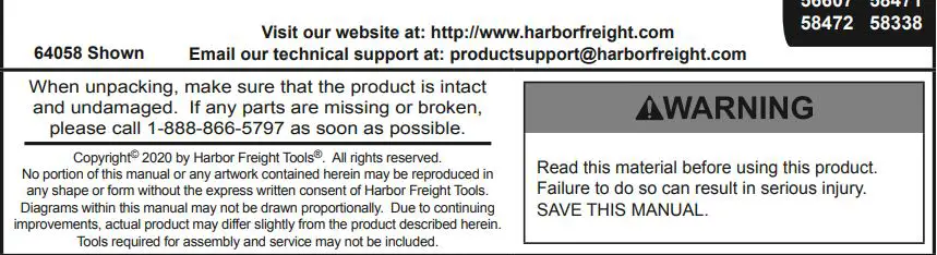 HARBOR FREIGHT 64058 30 Inch Service Cart Owner's Manual