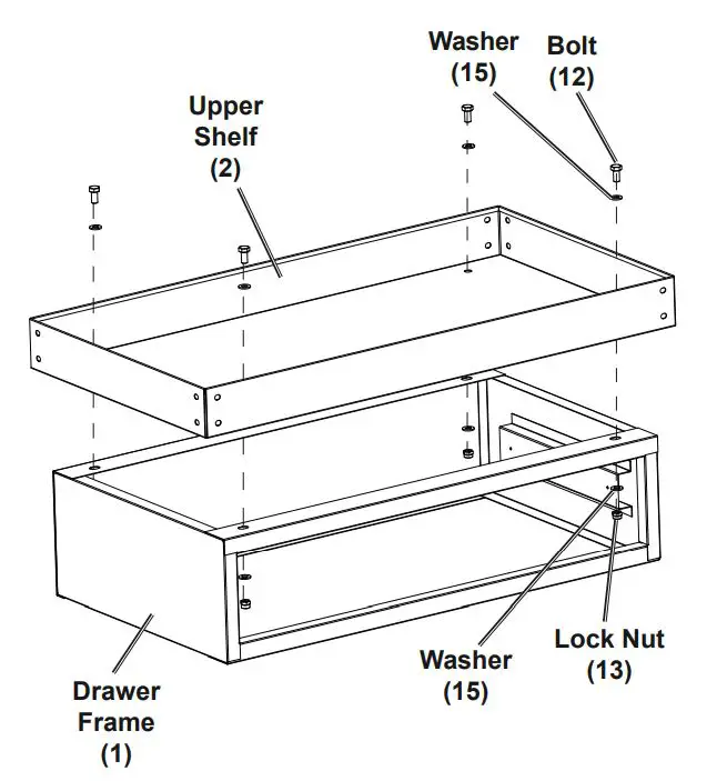 HARBOR FREIGHT 64058 30 Inch Service Cart Owner's Manual - Attach Upper Shelf (2) to Drawer Frame
